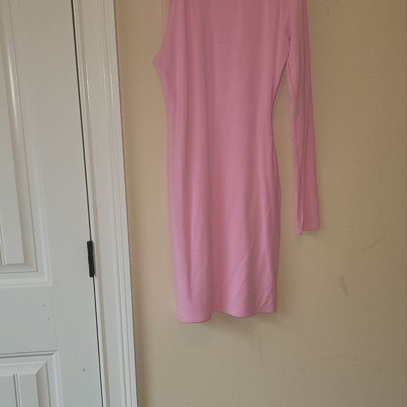 NWT Naked Wardrobe Baby Pastal Light Pink One Shoulder Long Sleeve Dress - Picture 8 of 10